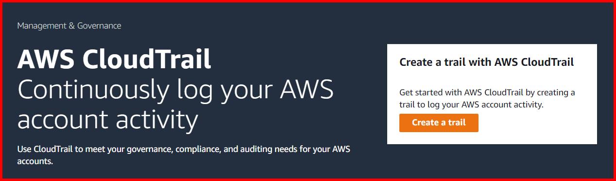 Picture showing the Create a trial button for creating the new cloud trail